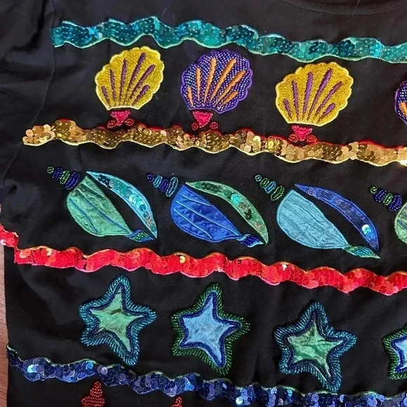 Vintage Sparkle Glitter Ocean‎ Bonjour Blouse Size Large - Picture 5 of 8